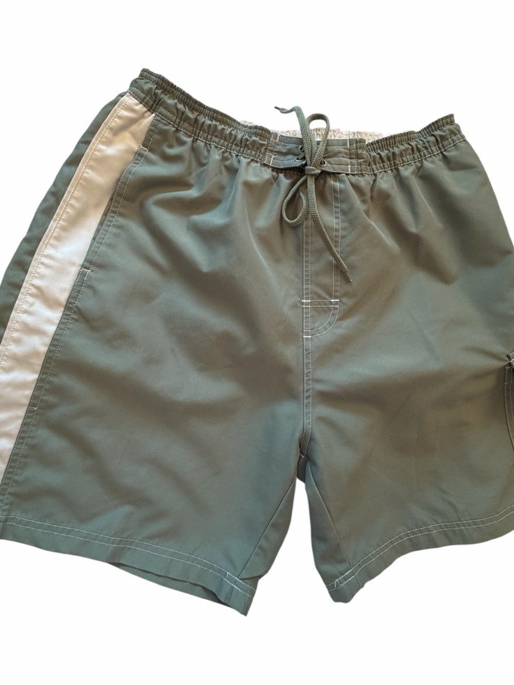 Penman’s Classic Olive Cargo Swim Shorts with White Side Stripe-Size Medium